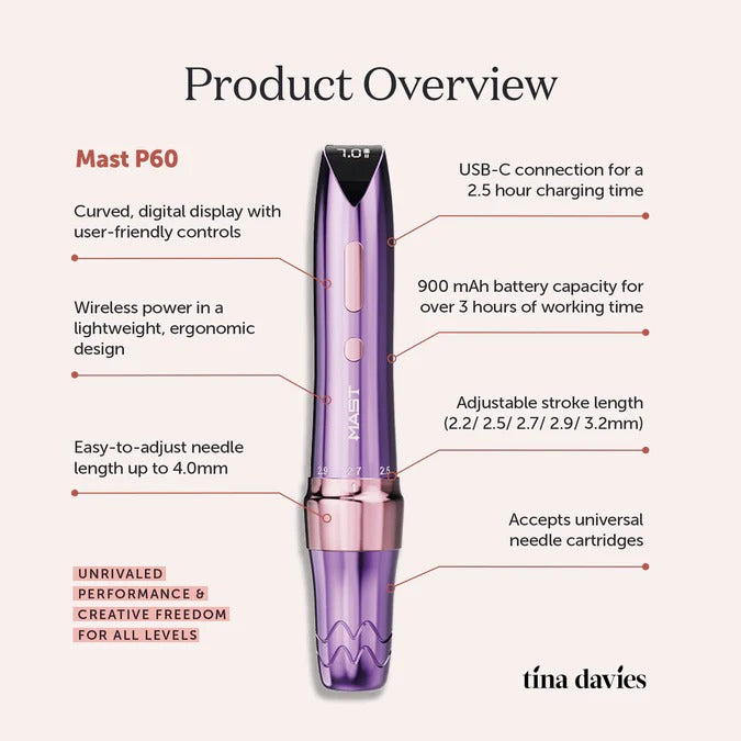 Mast P60 Adjustable Strokes 2.2mm-3.2mm PMU Pen and tattoo machine